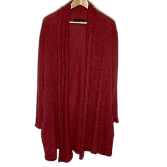 Claudia Nichole Russet Red Cashmere Breezy Open Front Cardigan Duster Size L - Picture 1 of 13